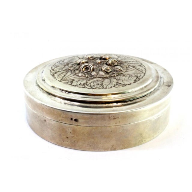 Circular Box in Rosewood with Garland, Silver Filigree Applications and Flower Enamel Application For Sale - Image 3 of 6