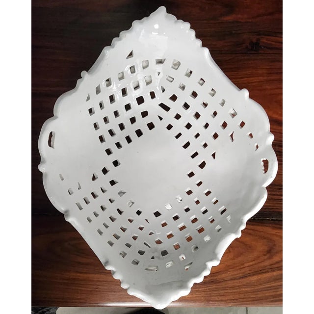 Vintage Italian White Glazed Fine Ceramic Footed Oval Fruit Basket For Sale - Image 9 of 12