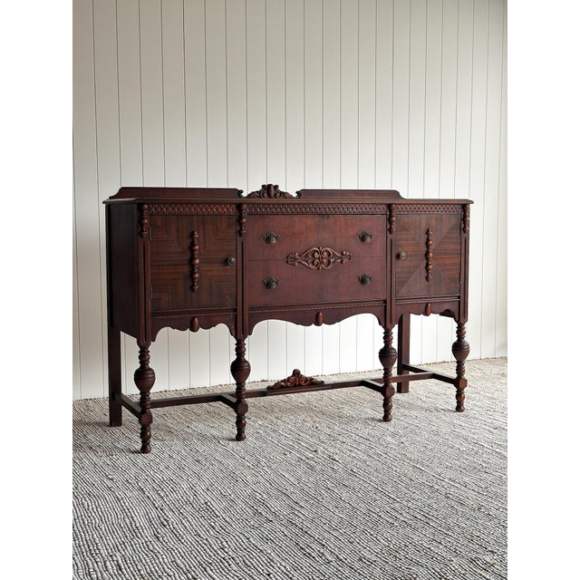 Jacobean 1920s Antique Jacobean Revival Mahogany Sideboard For Sale - Image 3 of 14