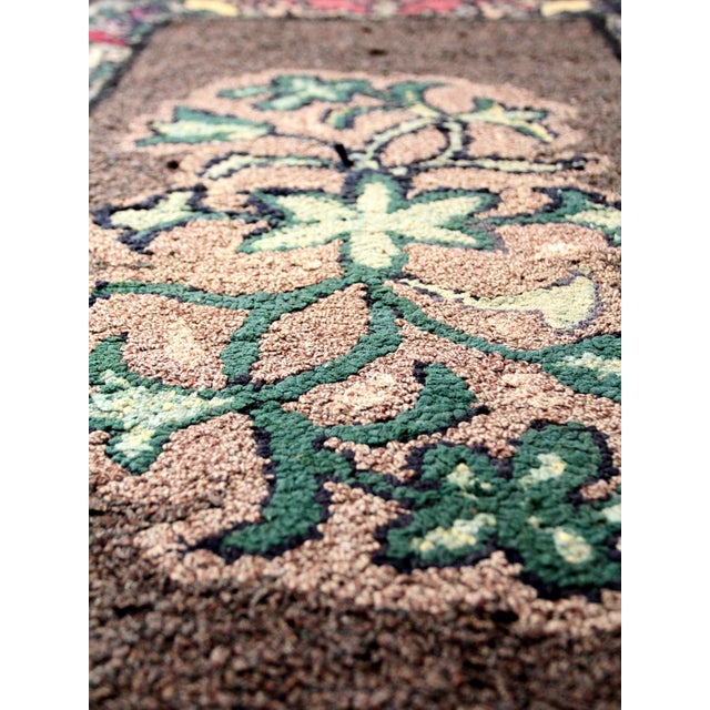 Antique Hand Hooked Floral Wool Rug With Brown Field and Colorful Border For Sale - Image 10 of 15
