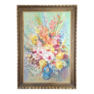 Vintage Botanical Floral Bouquet Still Life Painting Framed For Sale