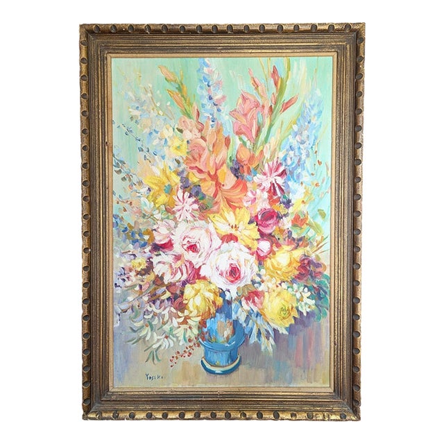 Vintage Botanical Floral Bouquet Still Life Painting Framed For Sale