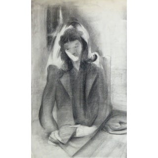 Charcoal Portrait - the Serene Reader For Sale