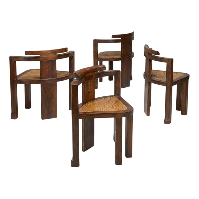 Brutalist Wooden Chair, 1970s, Set of 4 For Sale