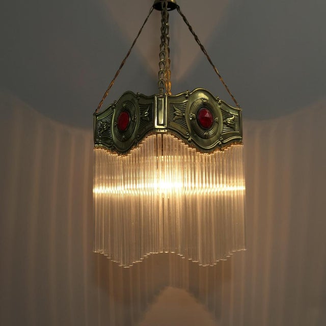 Metal Art Nouveau Glass Rod Hanging Light, 1890s For Sale - Image 7 of 13