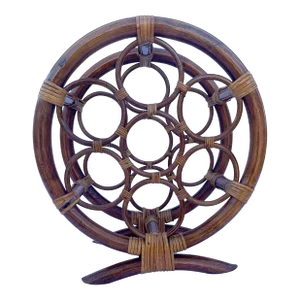 Boho Chic Tiki Bar Seven Bottle Wine Rack, Wine Storage Wine Basket in Wicker & Bamboo
