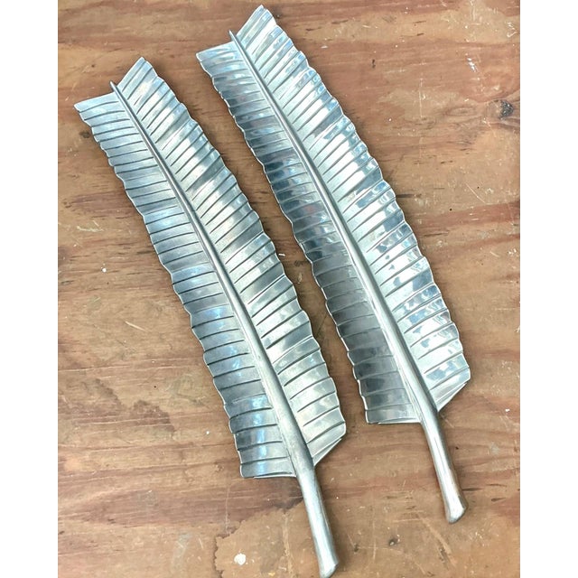 Late 20th Century Vintage Bruce Fox Aluminum Banana Leaf Platters - Set of 2 For Sale - Image 5 of 17
