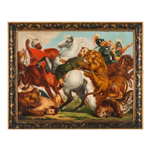 After Peter Paul Rubens, 19th Century: Tiger, Lion and Leopard Hunt, Oil on Canvas