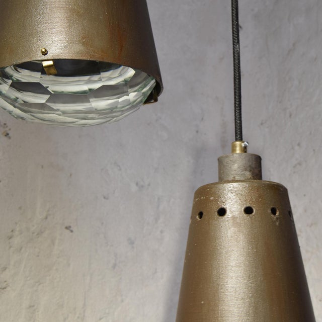 Pendant Lights with Fontana Arte Faceted Crystal Diffuser and Corten-Effect, 1990s, Set of 2 For Sale - Image 11 of 15