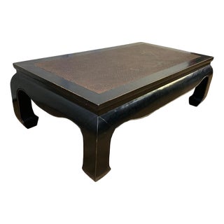 Vintage Oriental Chow Leg Black Cocktail Coffee Table W Rattan Top Chinoiserie For Sale