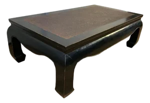 Vintage Oriental Chow Leg Black Cocktail Coffee Table W Rattan Top Chinoiserie