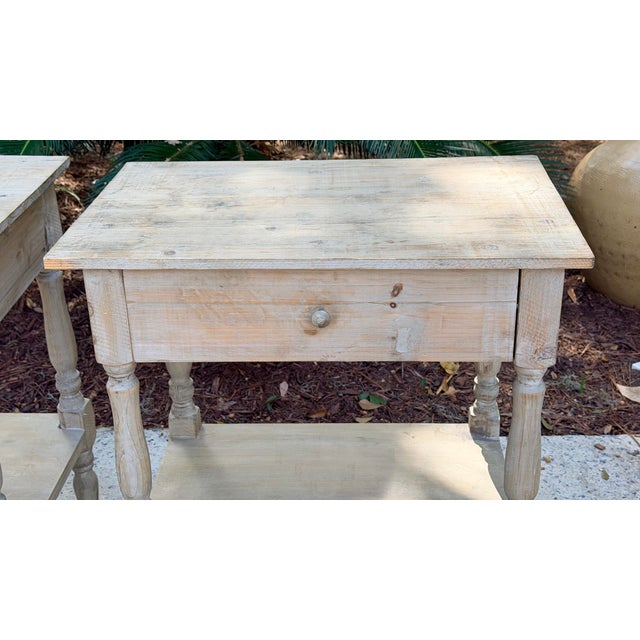 Wood Pair Weathered Pine End Tables, Bedside Tables For Sale - Image 7 of 12