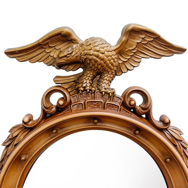 Beautiful 1960s bronze toned convex federal eagle wall mirror for the perfect touch of Americana design. Features a carved...