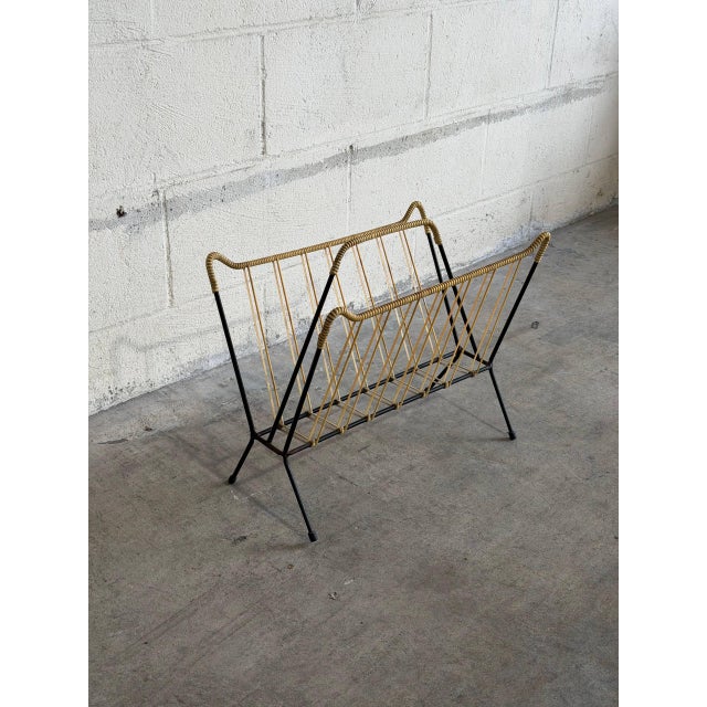 Danish Metal Magazine Holder With Woven Vinyl String Rack Mid-Century Modern 1950s For Sale - Image 4 of 9