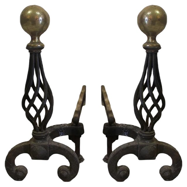 Vintage Modernist Andirons, Set of 2 For Sale