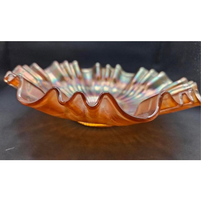 Fenton Marigold 1910 Carnival Art Glass Stippled Rays 3-1 Ruffled Edge Serving Bowl Candy Dish For Sale In Monterey, CA - Image 6 of 9