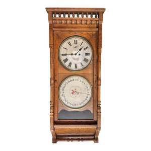 Large Antique New Haven 30 Day, Double Dial Regulator Calendar Clock