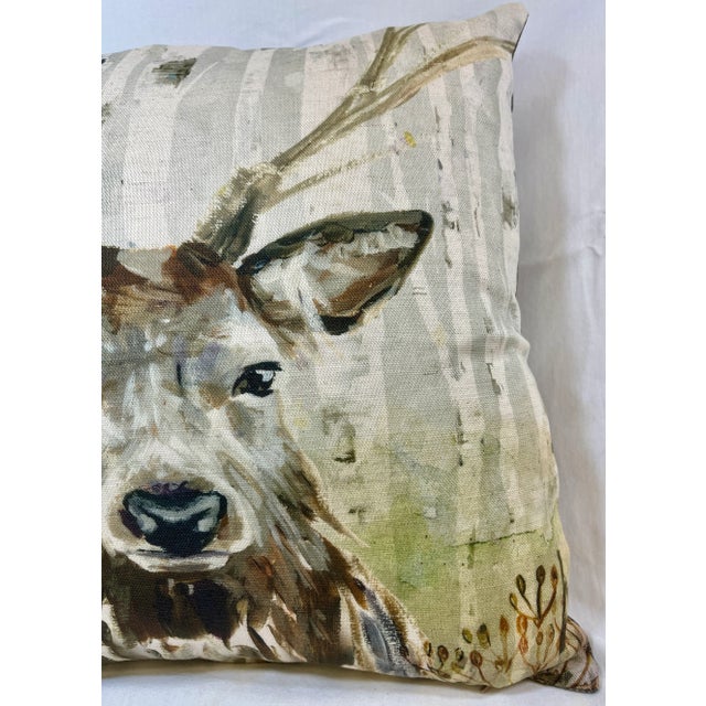 2020s 16” Square Decorative Throw Pillow Adorned With the Portrait of a Majestic Stag / Deer in a Water Color Look Finish - Made in the U K For Sale - Image 5 of 10