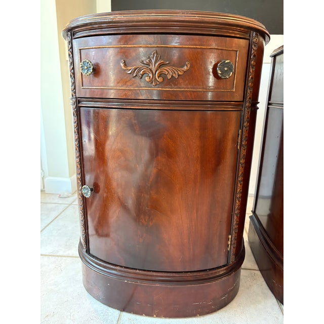 Baker Furniture Company Antique Big Rapids Furniture Co. Mahogany Demilune Cabinets or Tables - A Pair For Sale - Image 4 of 18