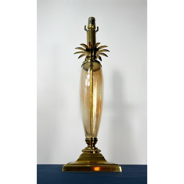 Speer 1970s Speer Hollywood Regency Amber Seeded Glass & Solid Brass Palm Leaf Lamp For Sale - Image 4 of 9