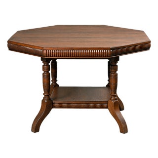 20th Century Italian Walnut Octagonal Occasional Table with Turned Legs and Lower Shelf, 1920s For Sale