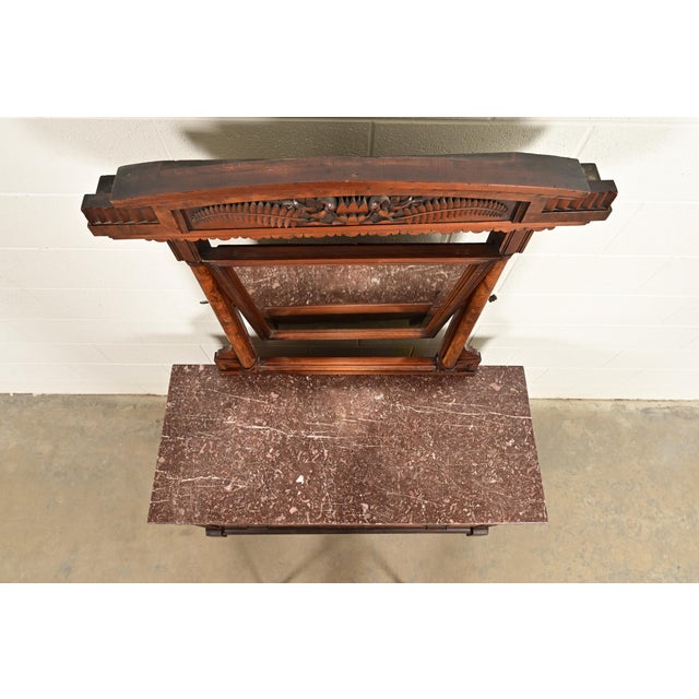 Herter Brothers Style Antique Eastlake Victorian Carved Burled Walnut Marble Top Dresser With Mirror, Circa 1880s For Sale - Image 14 of 17