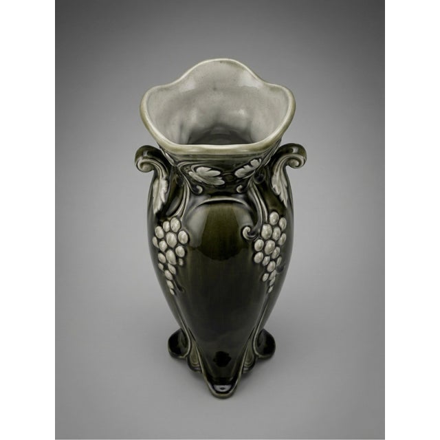 Art Nouveau Glazed Ceramic Model 4696 Vase with Relief Grape Decor from De Bruyn For Sale - Image 4 of 7