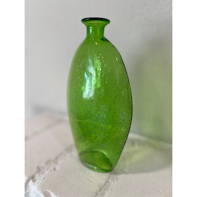 Mid-Century Modern Set of 3 Hand-Blown Controlled Bubble Glass Vases Amber Amethyst Green For Sale - Image 3 of 12