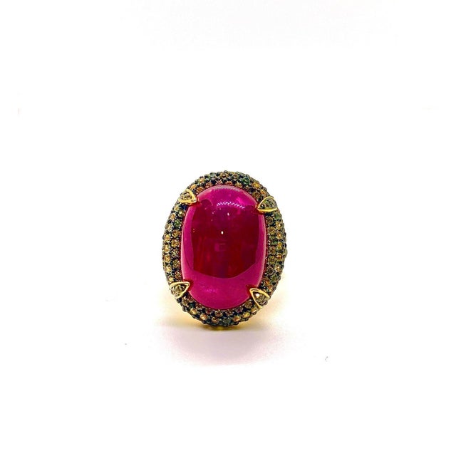 Late 20th Century Bochic “Orient” Vintage Ruby & Yellow Sapphire Ring Set In 18 K Gold & Silver For Sale - Image 5 of 12