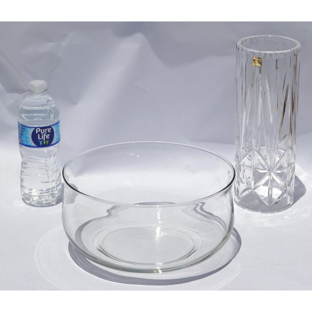 Mid-Century Modern Art Deco Style Large Clear Wide Hand Blown Crystal Bowl Serving Piece For Sale - Image 3 of 13
