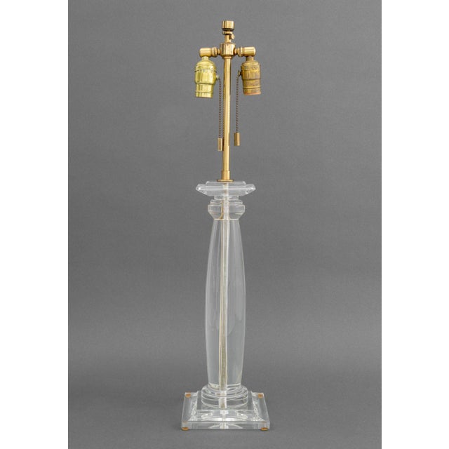 Karl Springer Acrylic Greek Column Table Lamp. 28" H x 6" W x 6" D. Provenance: From the Estate of American Fashion...