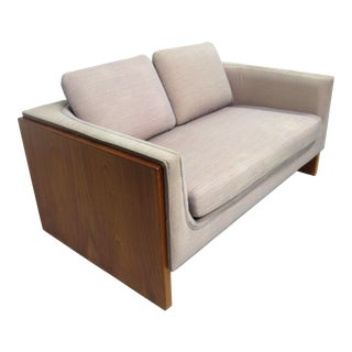 Danish Styled Walnut Upholstered Loveseat by Otmar For Sale