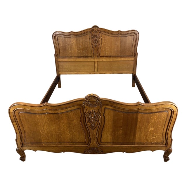 Vintage French Louis XVI Double Bed Frame in Oak For Sale