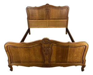 Vintage French Louis XVI Double Bed Frame in Oak
