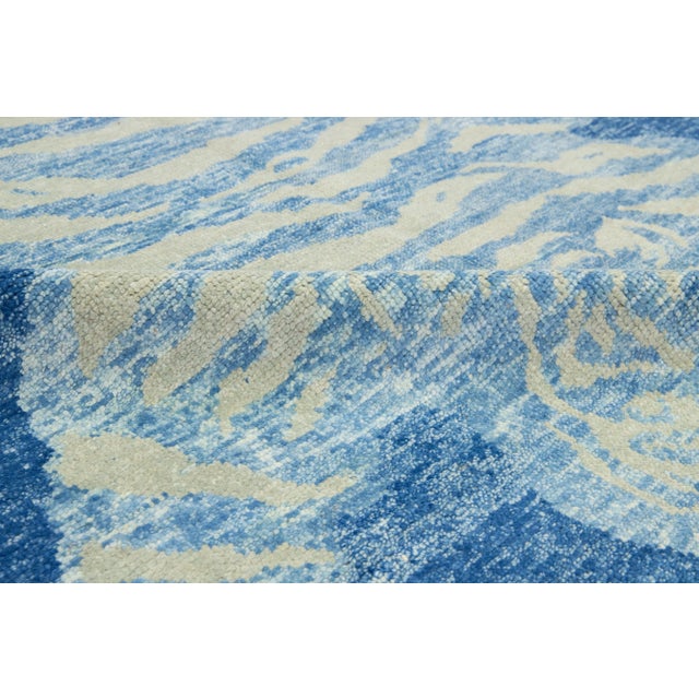 Handmade Contemporary Tiger Designed Wool Rug in Blue For Sale - Image 10 of 10