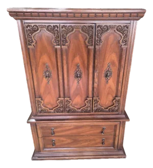 Vintage Broyhill Premier Walnut Gentleman’s Chest Wardrobe Dresser on Casters