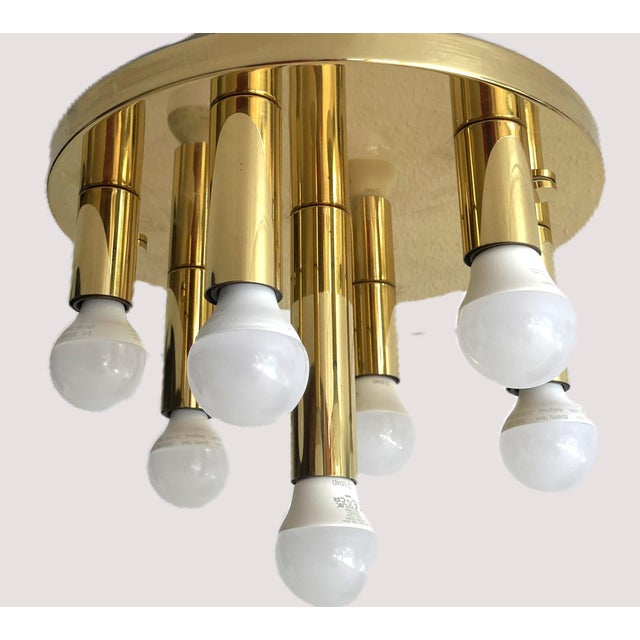 Mid-Century Brass Seven Light Flush Mount by Sölken Leuchten, 1970s For Sale - Image 6 of 9