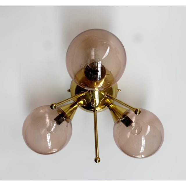 Italian Trifoglio Polished Brass Clear Coral Globe Flush Mount by Fabio LTD For Sale - Image 3 of 5