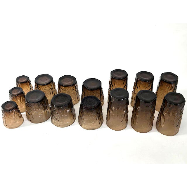 1960s Seneca Morgantown Brown Driftwood Glasses in 3 Sizes, 15 Pieces For Sale - Image 10 of 10