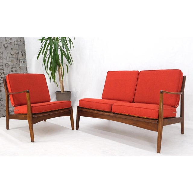 Wood Danish Mid-Century Modern Walnut Lounge Chair Settee Loveseat Couch Sofa Set For Sale - Image 7 of 18