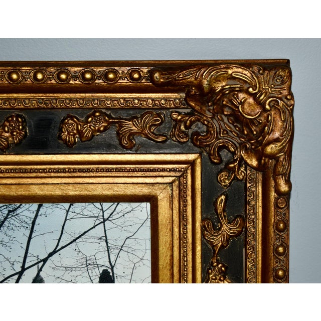 Vtg. Parisian Scene Print in Ornate Black & Gold Rocco Style Frame For Sale - Image 10 of 13