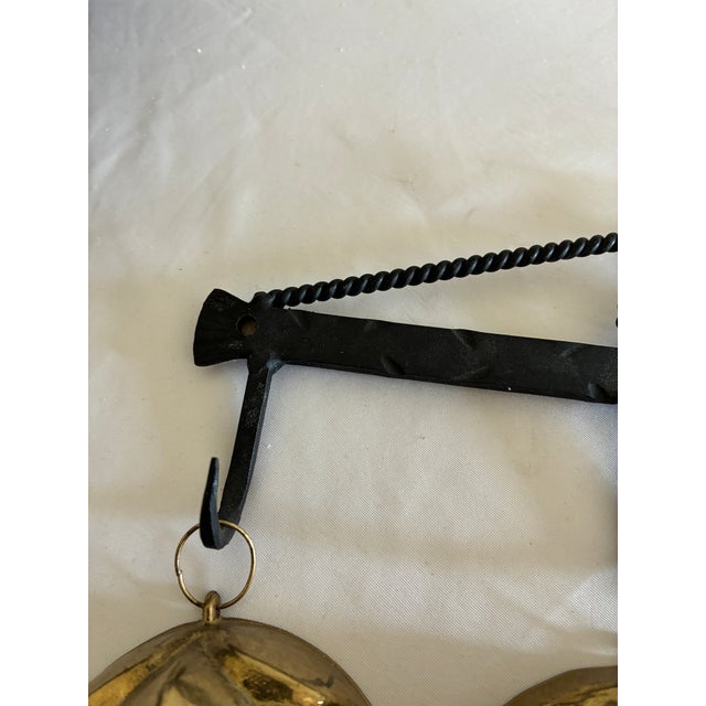 Vintage Wrought Iron Heart Rack With 4 Brass Jelly Molds For Sale - Image 9 of 10