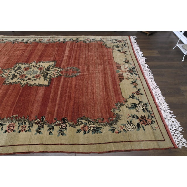 1970s Vintage Turkish Handmade Wool & Cotton Red Area Rug For Sale In San Francisco - Image 6 of 10