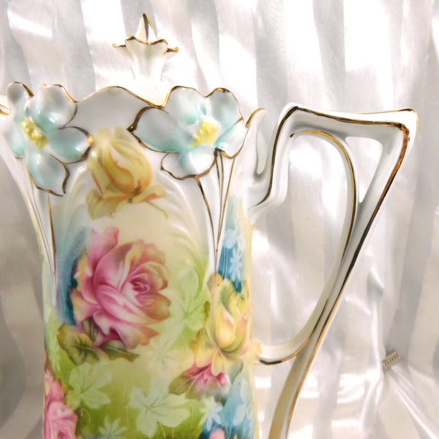 Ceramic 1920s Unmarked Floral Chocolate Pot Set With Six Cups For Sale - Image 7 of 13