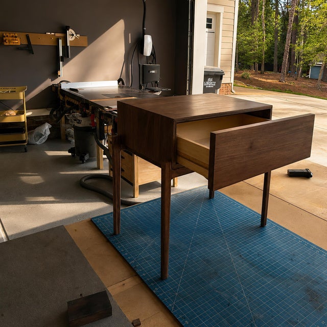Narrow Walnut Nightstand With Drawer, Solid Black Walnut Bedside Table, Handmade Small Side Table For Sale - Image 9 of 9