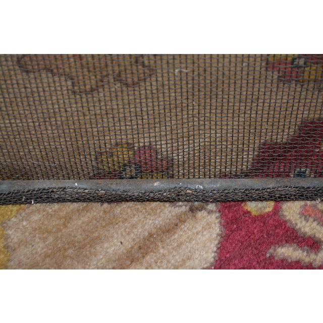 Vintage Black Metal Mesh & Iron Curved Front Fireplace Screen W/Brass Handles For Sale - Image 12 of 17