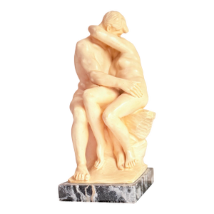 “The Kiss” Alabaster Sculpture by G. Ruggeri, After Rodin, on Marble Base