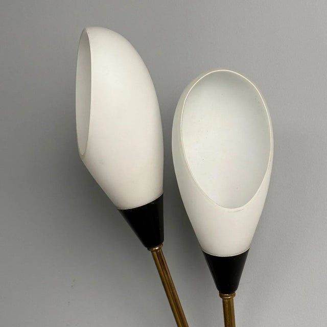 Metal Italian Mid-Century Modern, Wall Sconces, Patinated Brass, Opaline Glass, Italy, 1950s For Sale - Image 7 of 11
