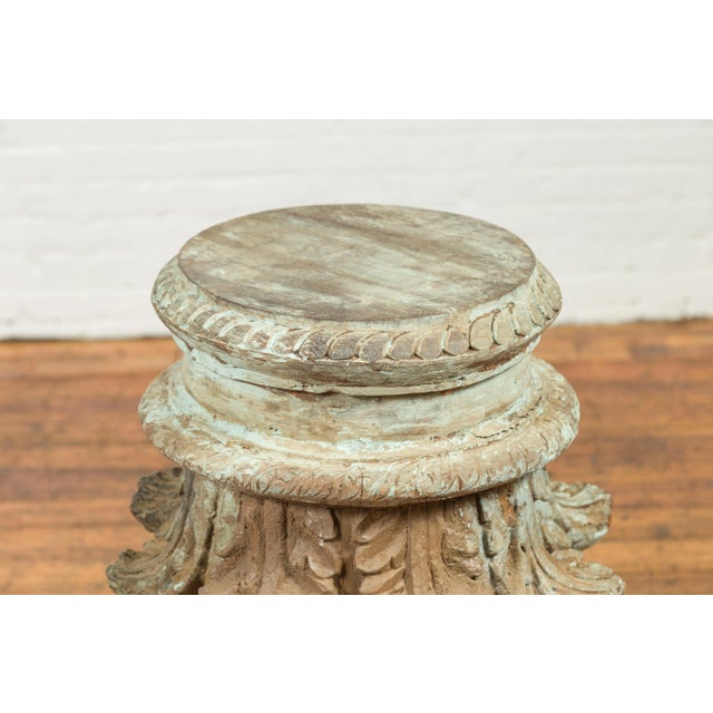 Mid 19th Century Indian Antique Corinthian Temple Capital Carving with Distressed Patina For Sale - Image 5 of 13
