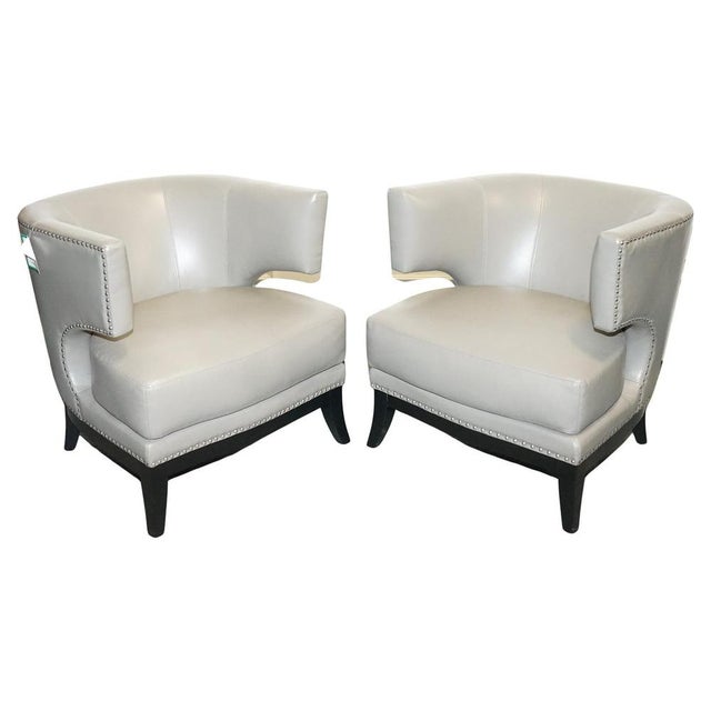 Round Back Armchairs in Grey Leather with Studs from Coach House, Set of 2 For Sale - Image 13 of 13